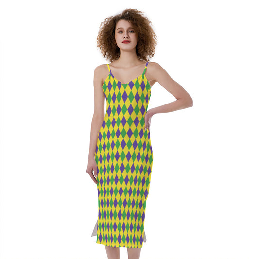 Mardi Gras Fat Tuesday Pattern Print Slim Fit Midi Cami Dress