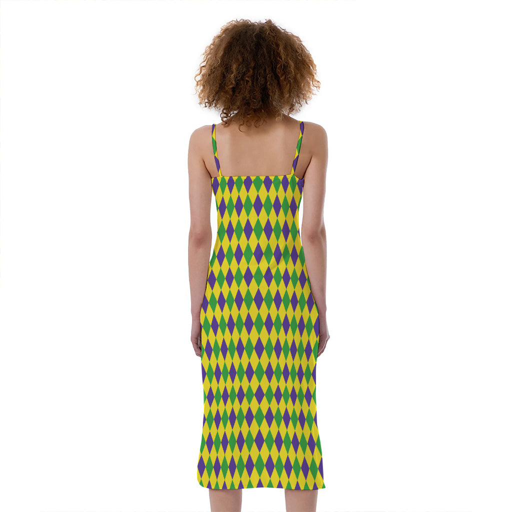 Mardi Gras Fat Tuesday Pattern Print Slim Fit Midi Cami Dress