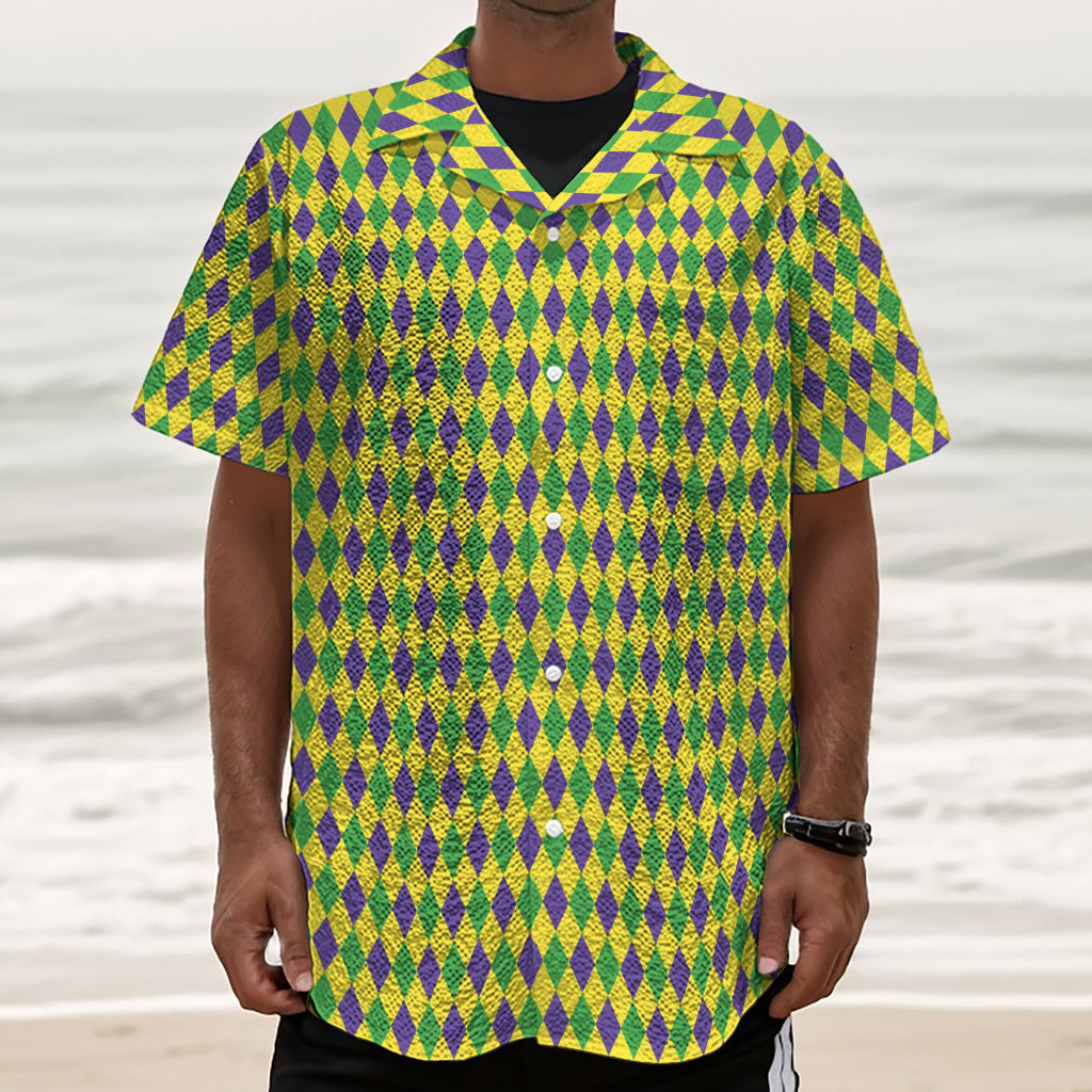 Mardi Gras Fat Tuesday Pattern Print Textured Short Sleeve Shirt