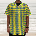 Mardi Gras Fat Tuesday Pattern Print Textured Short Sleeve Shirt
