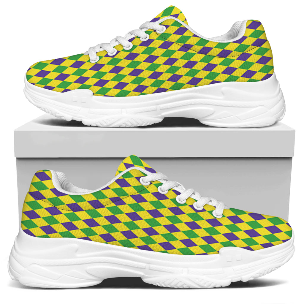 Mardi Gras Fat Tuesday Pattern Print White Chunky Shoes
