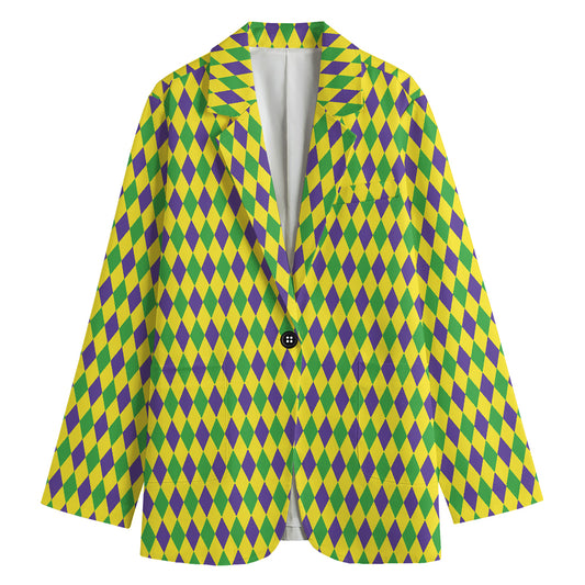 Mardi Gras Fat Tuesday Pattern Print Women's Cotton Blazer