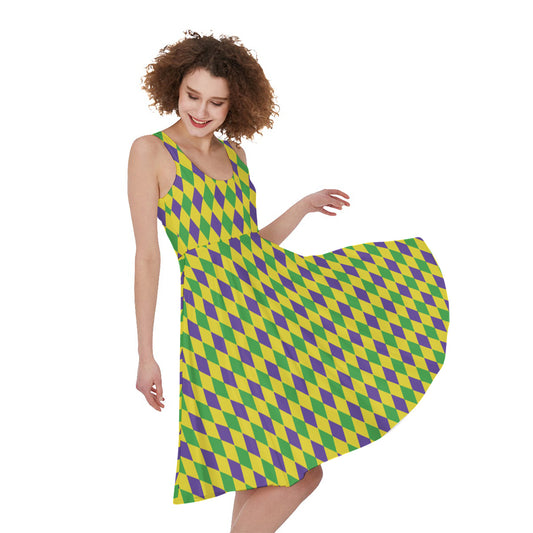 Mardi Gras Fat Tuesday Pattern Print Women's Sleeveless Dress