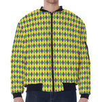 Mardi Gras Fat Tuesday Pattern Print Zip Sleeve Bomber Jacket