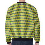 Mardi Gras Fat Tuesday Pattern Print Zip Sleeve Bomber Jacket