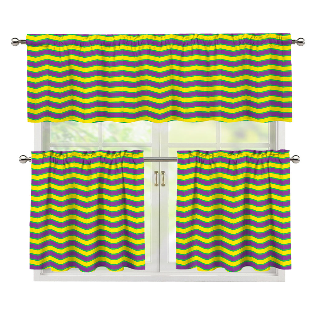 Mardi Gras Fat Tuesday Zigzag Print 3 Piece Kitchen Curtains
