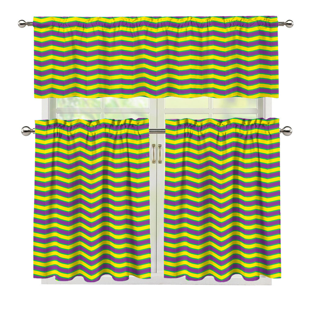 Mardi Gras Fat Tuesday Zigzag Print 3 Piece Kitchen Curtains