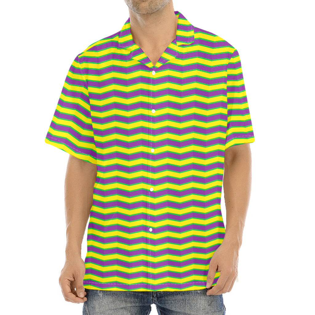 Mardi Gras Fat Tuesday Zigzag Print Aloha Shirt