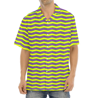 Mardi Gras Fat Tuesday Zigzag Print Aloha Shirt