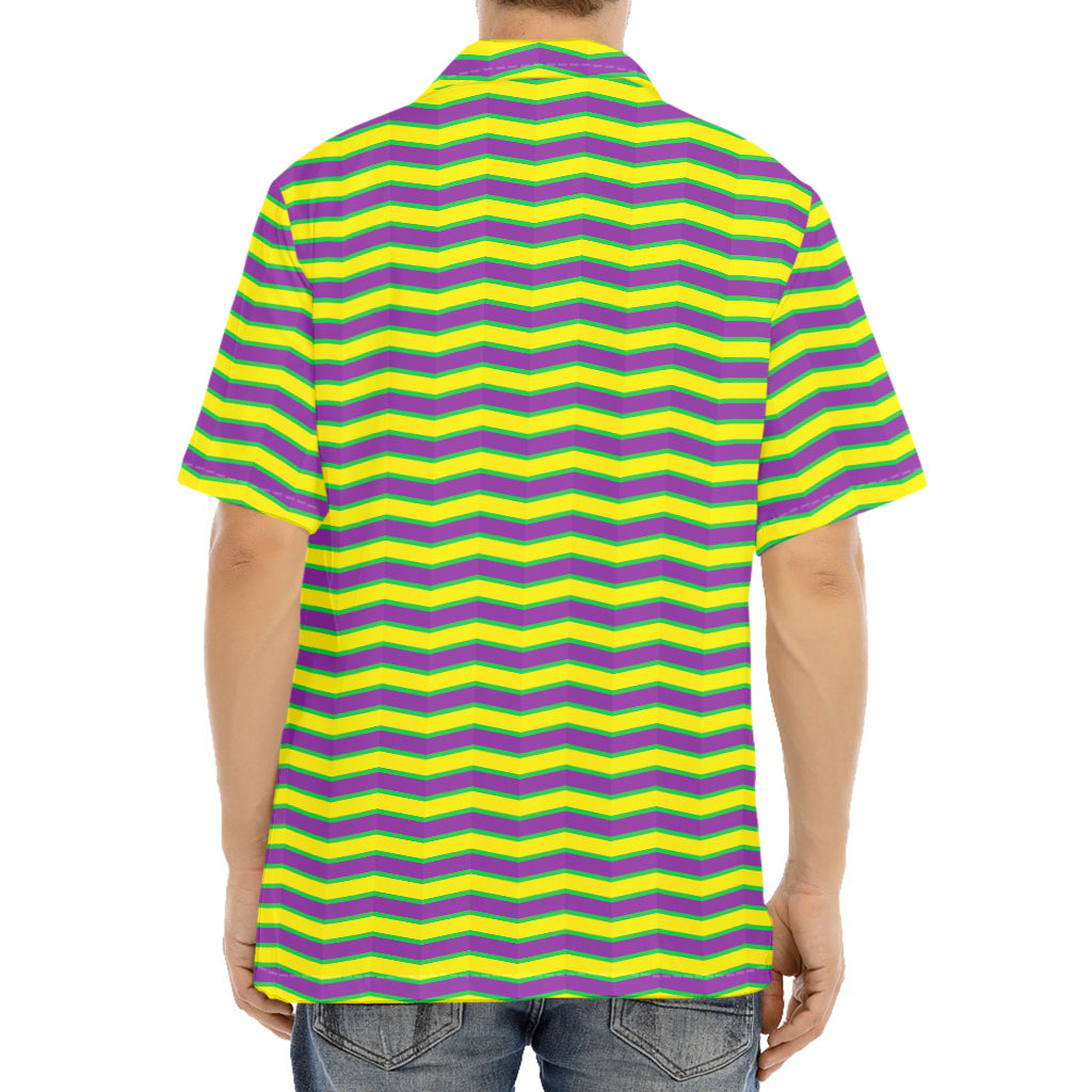 Mardi Gras Fat Tuesday Zigzag Print Aloha Shirt