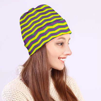 Mardi Gras Fat Tuesday Zigzag Print Beanie