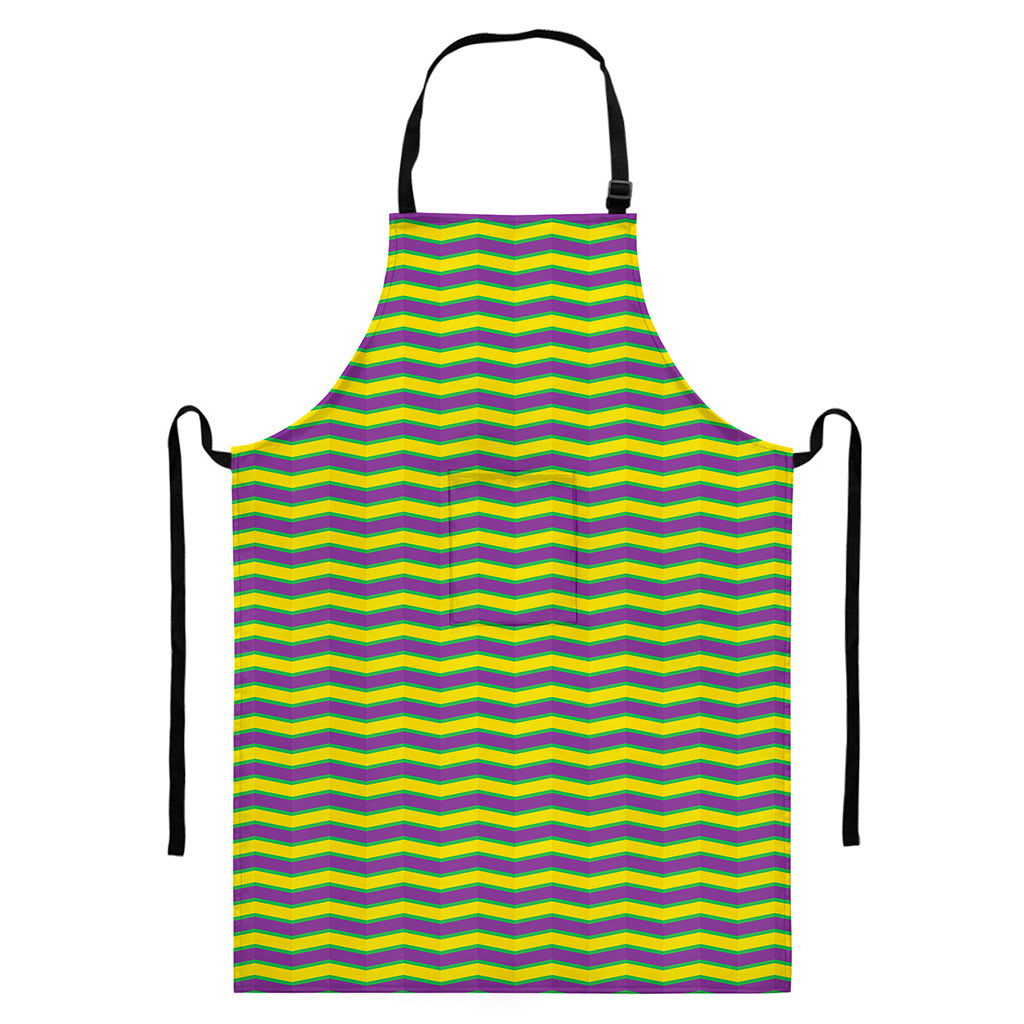 Mardi Gras Fat Tuesday Zigzag Print Bib Apron With Pocket