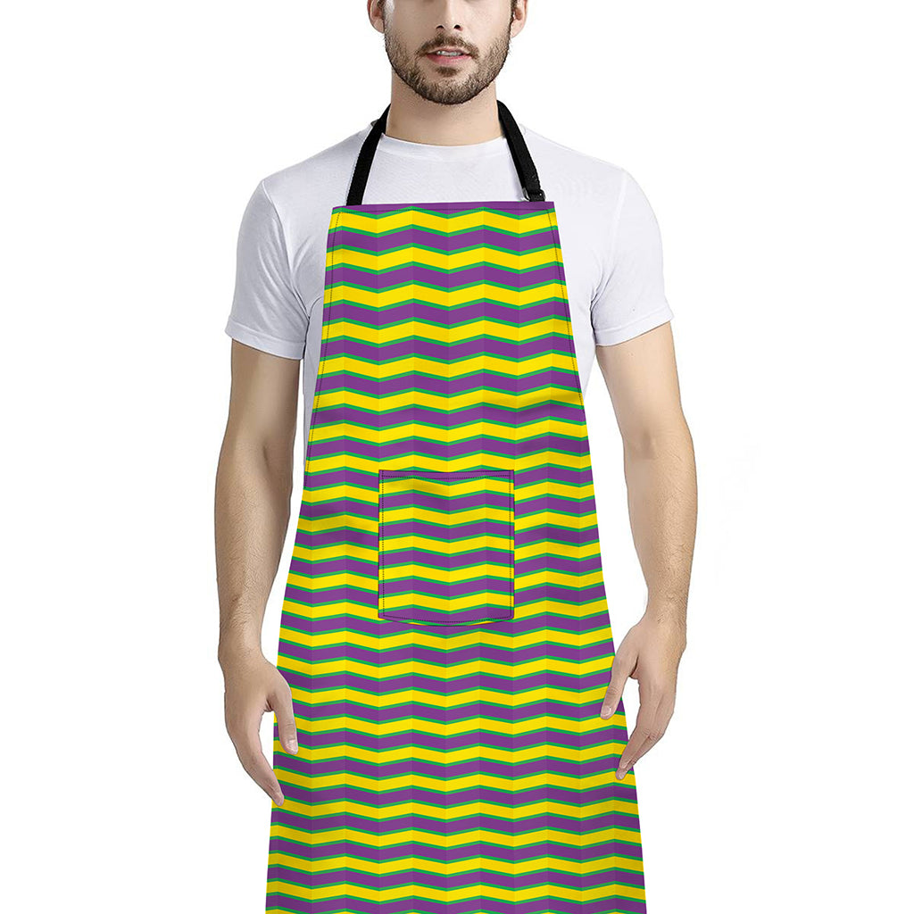 Mardi Gras Fat Tuesday Zigzag Print Bib Apron With Pocket