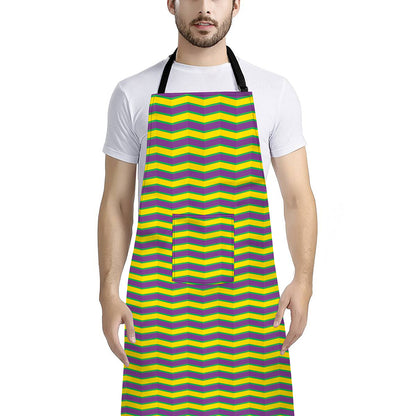 Mardi Gras Fat Tuesday Zigzag Print Bib Apron With Pocket