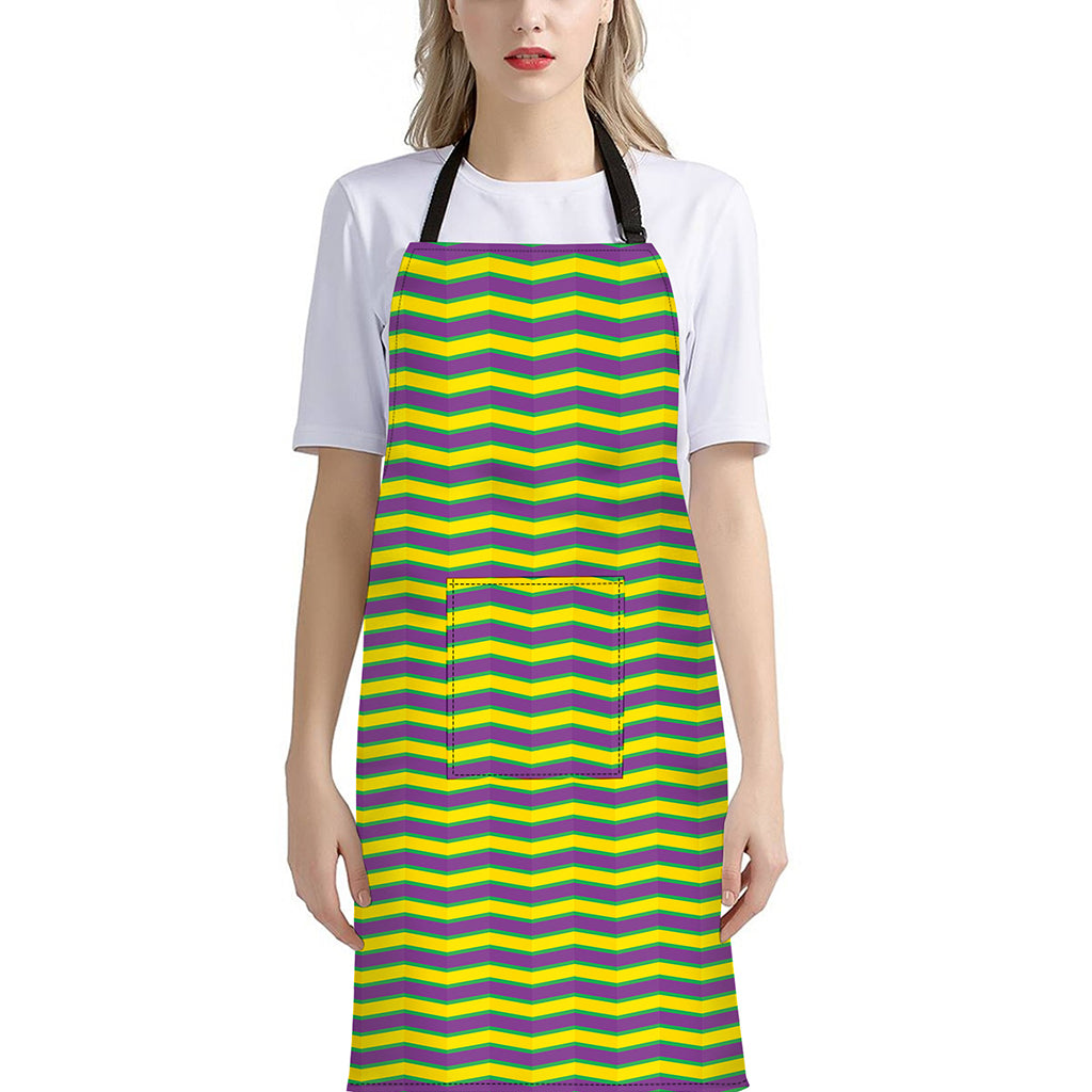 Mardi Gras Fat Tuesday Zigzag Print Bib Apron With Pocket