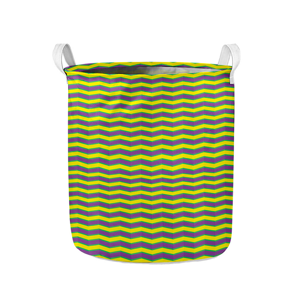 Mardi Gras Fat Tuesday Zigzag Print Collapsible Laundry Basket