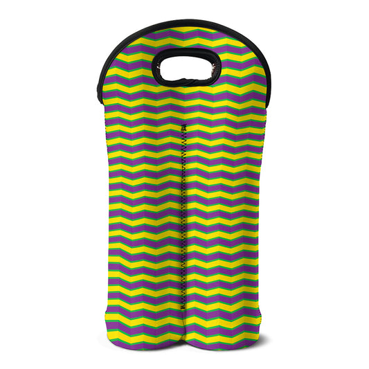 Mardi Gras Fat Tuesday Zigzag Print Double Neoprene Wine Tote
