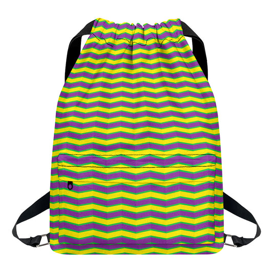Mardi Gras Fat Tuesday Zigzag Print Drawstring Backpack