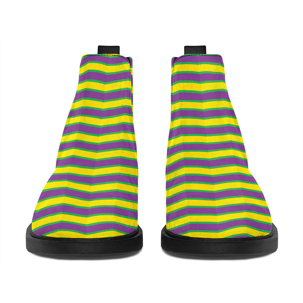 Mardi Gras Fat Tuesday Zigzag Print Flat Ankle Boots