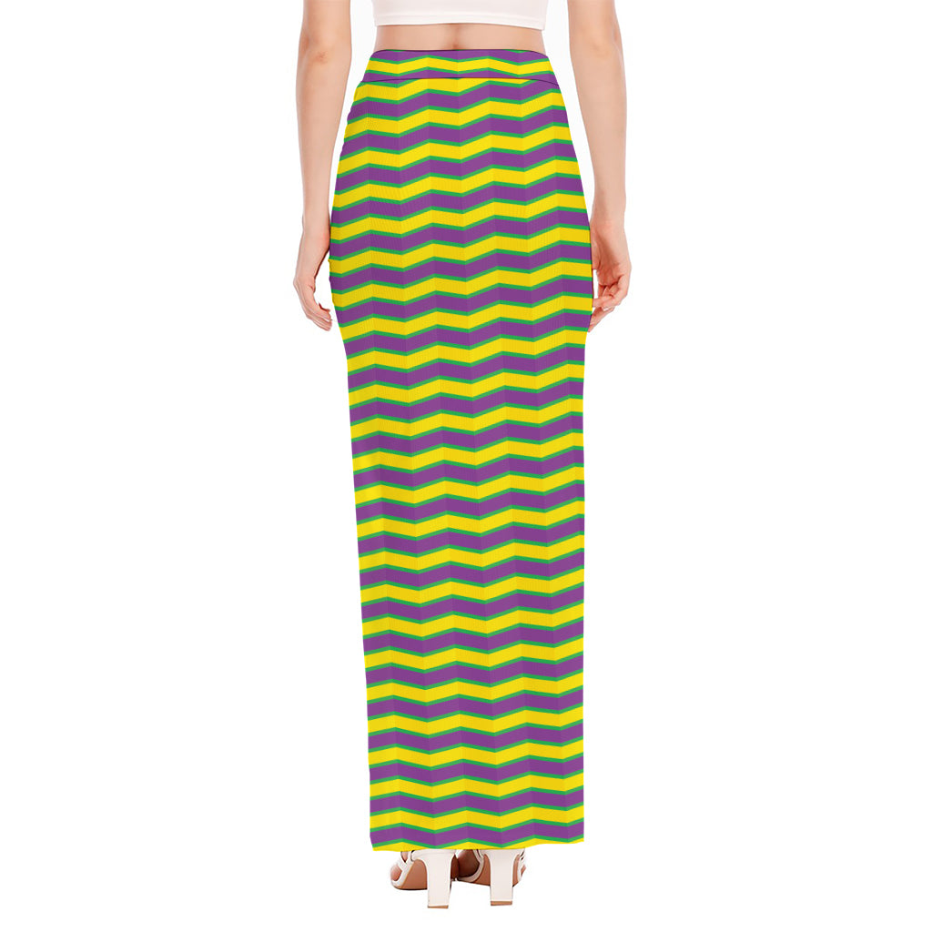 Mardi Gras Fat Tuesday Zigzag Print High Slit Maxi Skirt