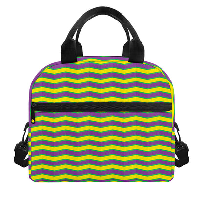 Mardi Gras Fat Tuesday Zigzag Print Insulated Lunch Bag