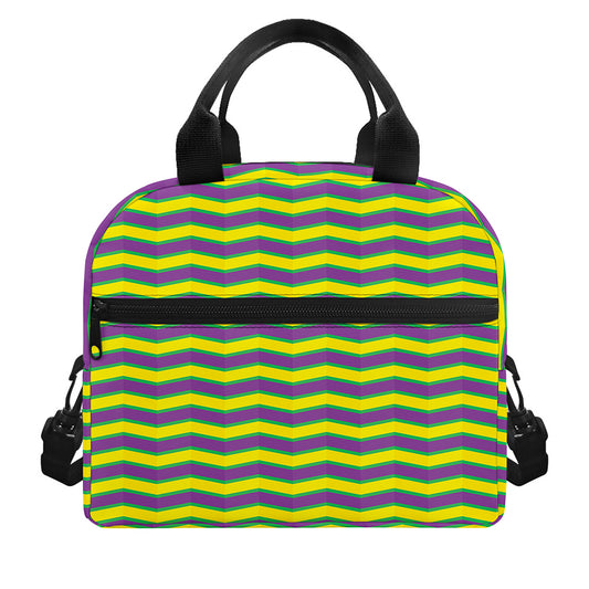 Mardi Gras Fat Tuesday Zigzag Print Insulated Lunch Bag