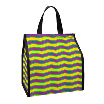 Mardi Gras Fat Tuesday Zigzag Print Insulated Lunch Tote
