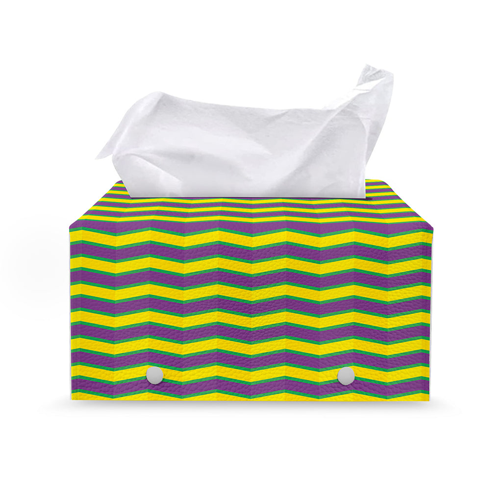 Mardi Gras Fat Tuesday Zigzag Print Leather Tissue Box Cover