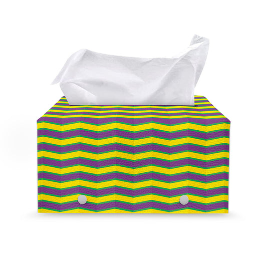 Mardi Gras Fat Tuesday Zigzag Print Leather Tissue Box Cover