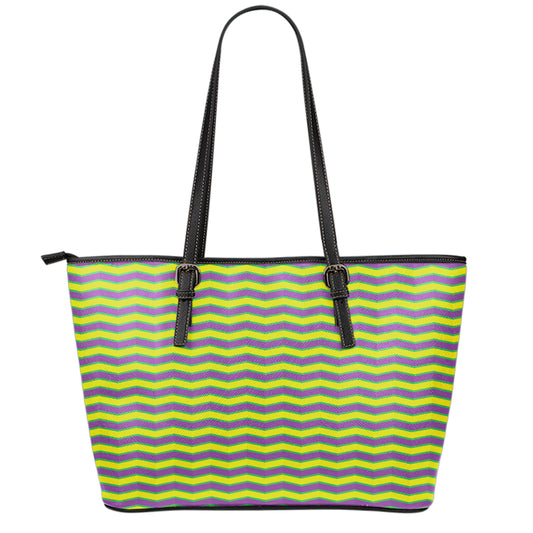 Mardi Gras Fat Tuesday Zigzag Print Leather Tote Bag
