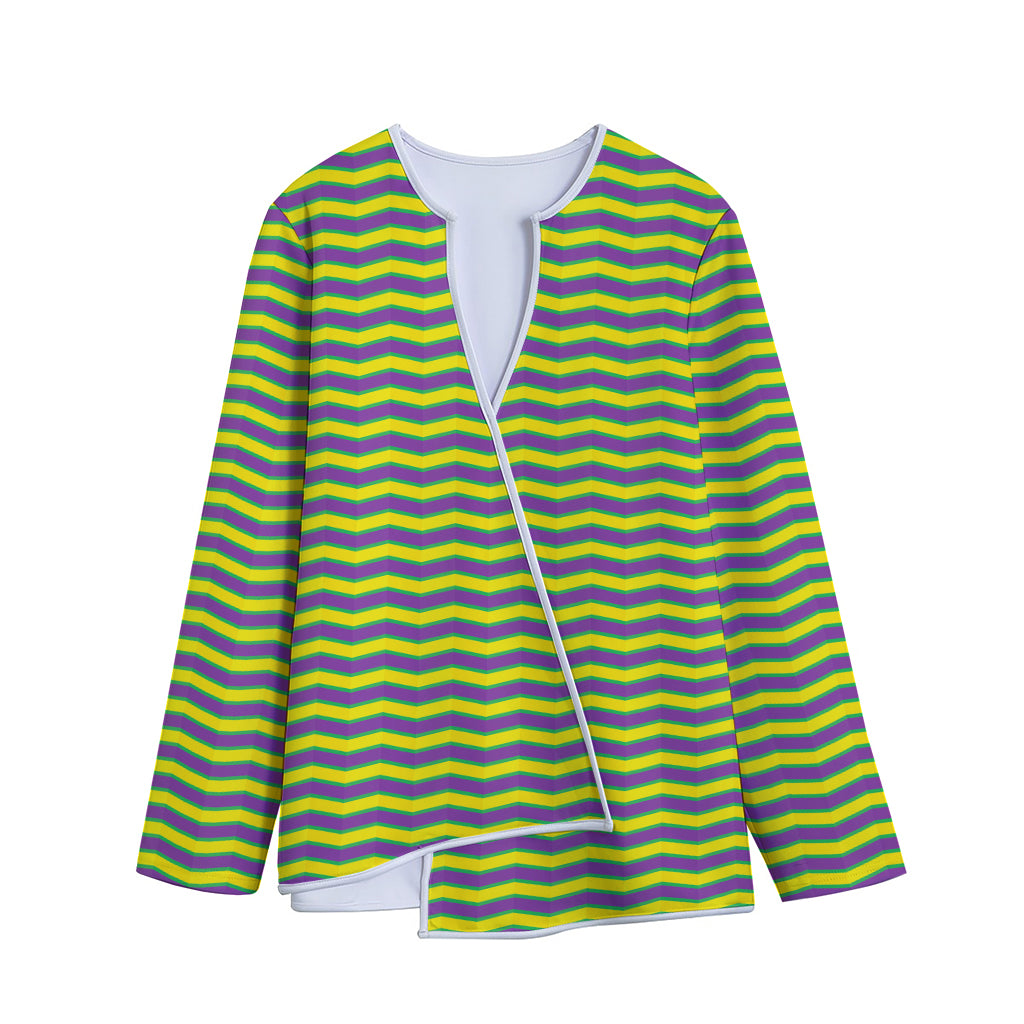 Mardi Gras Fat Tuesday Zigzag Print Long Sleeve Short Coat