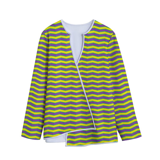 Mardi Gras Fat Tuesday Zigzag Print Long Sleeve Short Coat