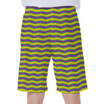 Mardi Gras Fat Tuesday Zigzag Print Men's Beach Shorts