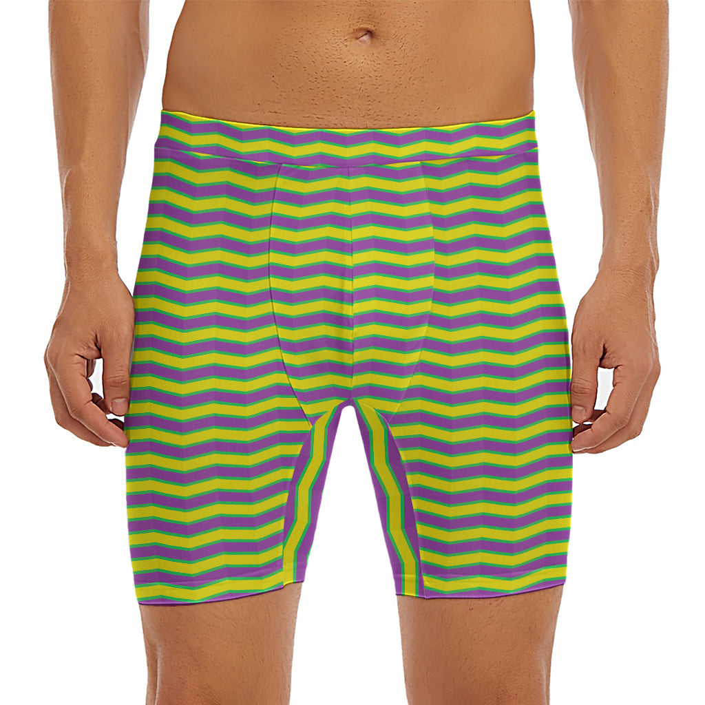 Mardi Gras Fat Tuesday Zigzag Print Men's Long Boxer Briefs