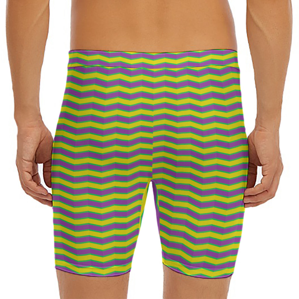 Mardi Gras Fat Tuesday Zigzag Print Men's Long Boxer Briefs
