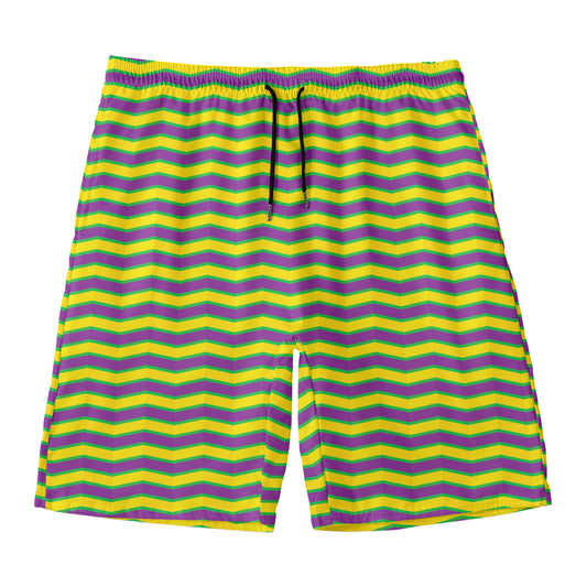 Mardi Gras Fat Tuesday Zigzag Print Men's Swim Trunks