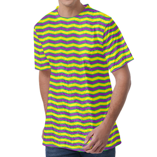 Mardi Gras Fat Tuesday Zigzag Print Men's Velvet T-Shirt
