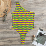 Mardi Gras Fat Tuesday Zigzag Print One Shoulder Bodysuit
