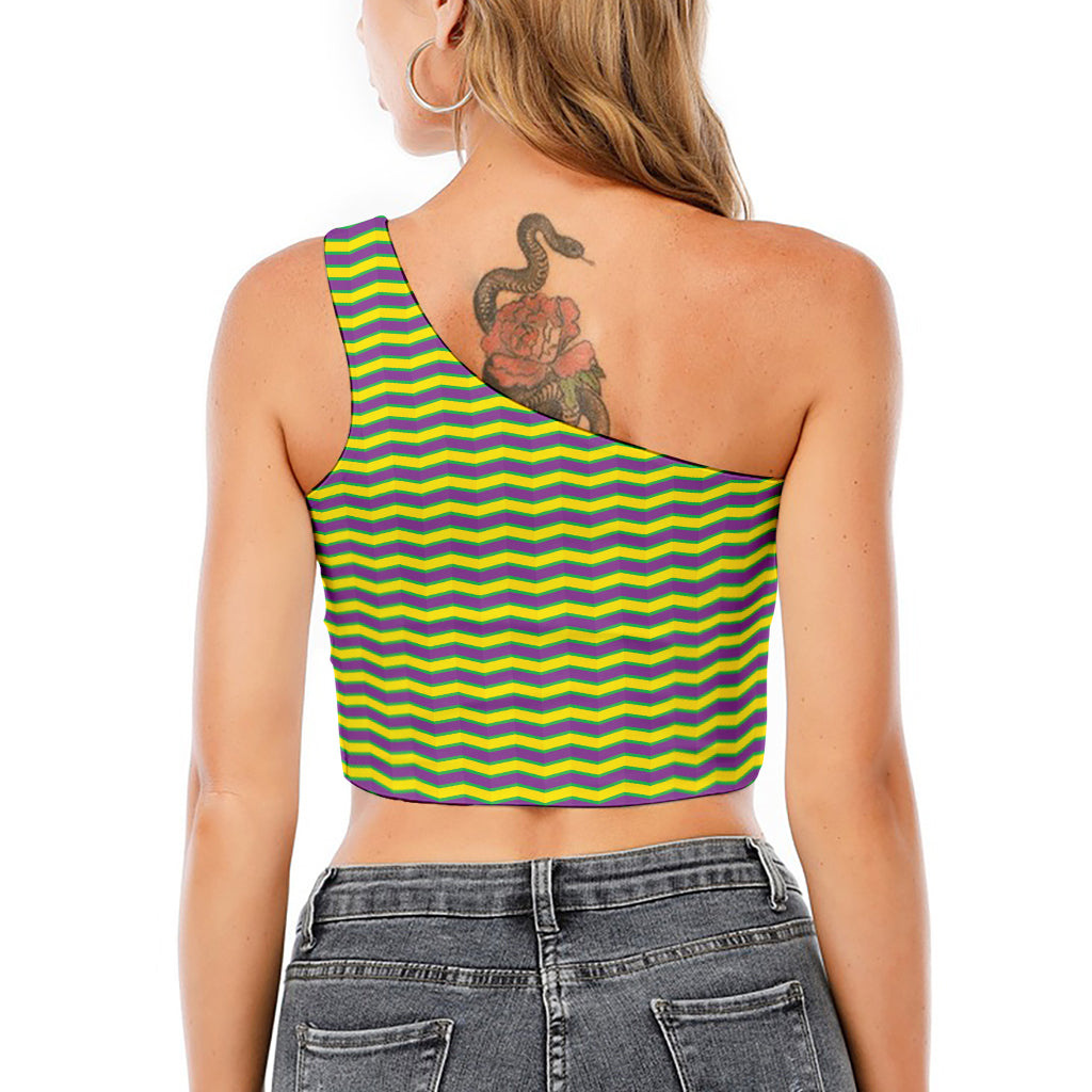 Mardi Gras Fat Tuesday Zigzag Print One Shoulder Crop Top