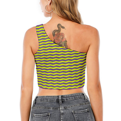 Mardi Gras Fat Tuesday Zigzag Print One Shoulder Crop Top