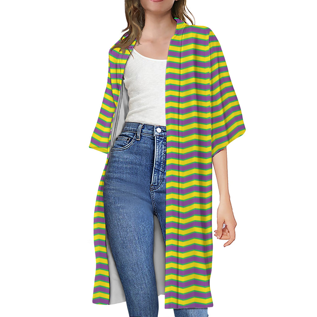 Mardi Gras Fat Tuesday Zigzag Print Open Front Beach Cover Up
