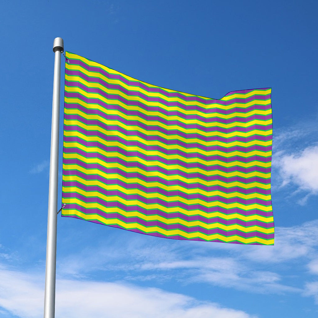 Mardi Gras Fat Tuesday Zigzag Print Polyester Flag