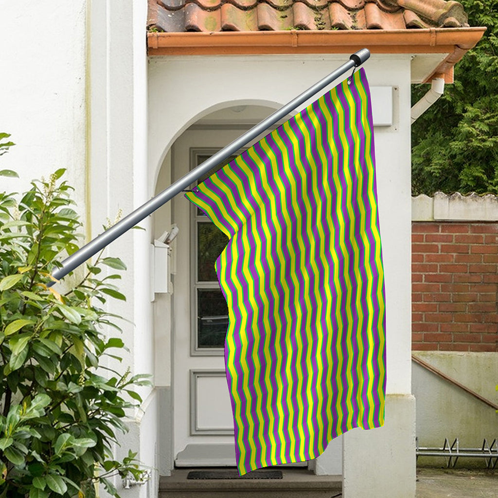 Mardi Gras Fat Tuesday Zigzag Print Polyester Flag