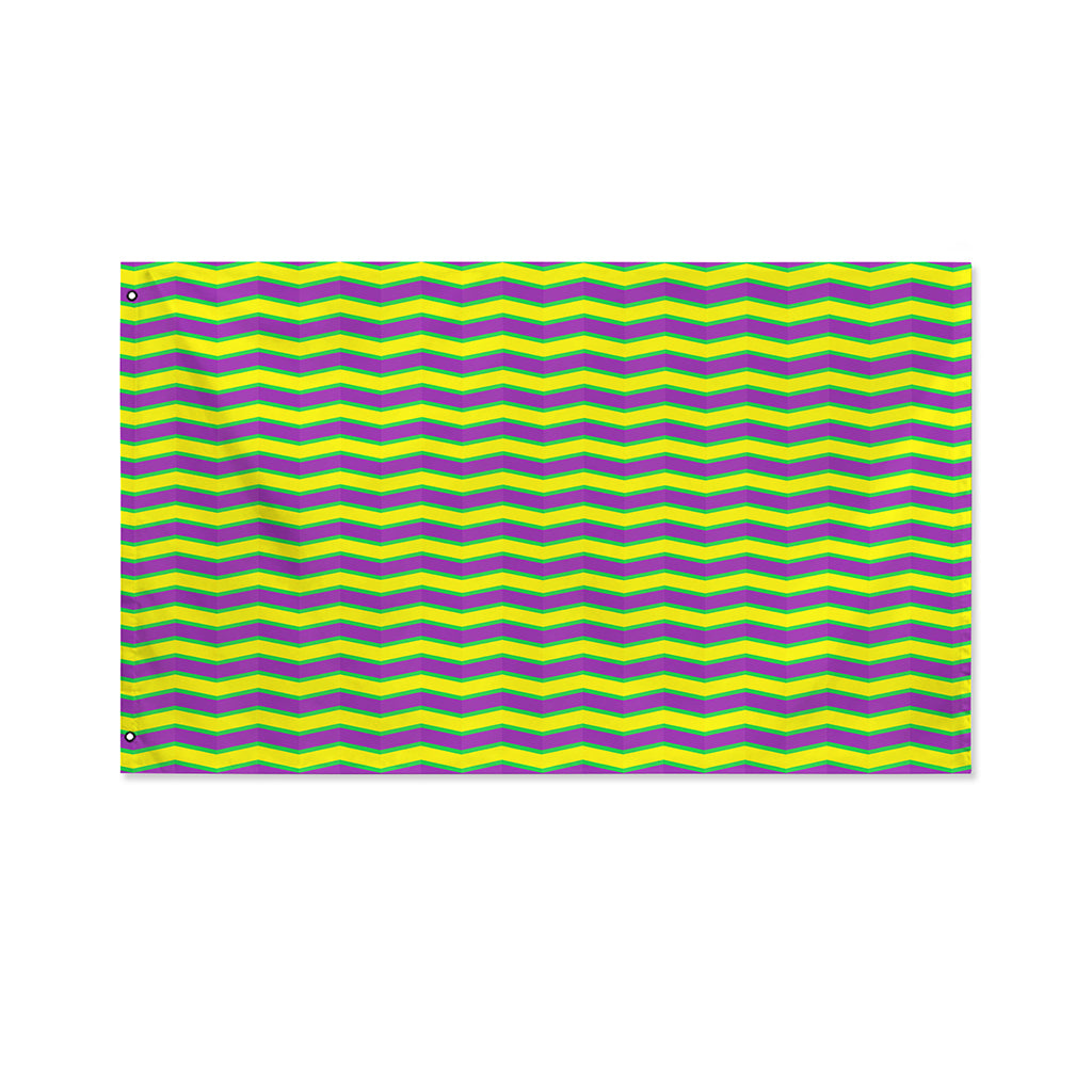 Mardi Gras Fat Tuesday Zigzag Print Polyester Flag