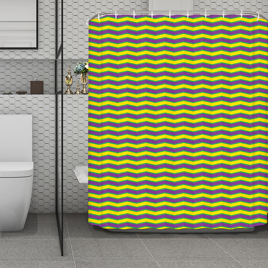 Mardi Gras Fat Tuesday Zigzag Print Polyester Shower Curtain