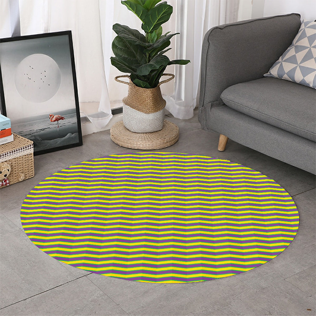 Mardi Gras Fat Tuesday Zigzag Print Round Rug