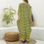 Mardi Gras Fat Tuesday Zigzag Print Silk V-Neck Kaftan Dress