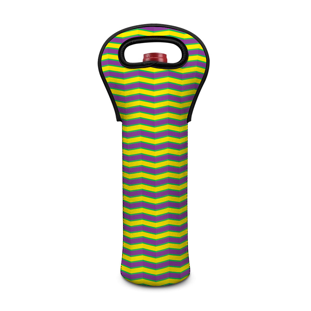 Mardi Gras Fat Tuesday Zigzag Print Single Neoprene Wine Tote