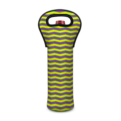 Mardi Gras Fat Tuesday Zigzag Print Single Neoprene Wine Tote