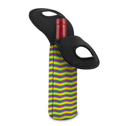 Mardi Gras Fat Tuesday Zigzag Print Single Neoprene Wine Tote